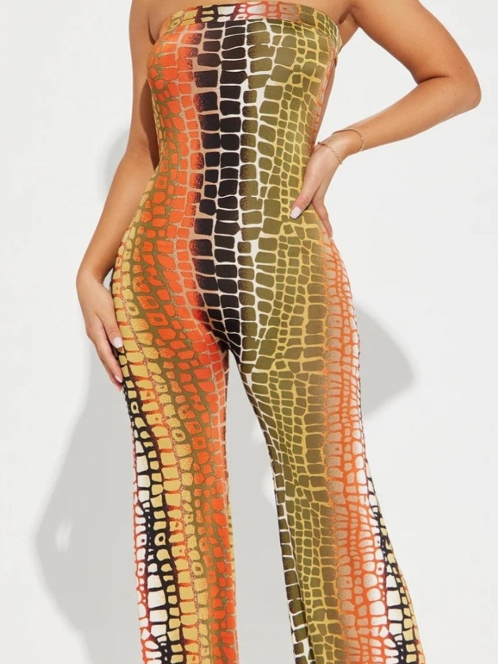 Fashion Nova Strapless Croc-Print Jumpsuit*NWT*
